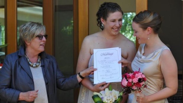 Ellie Filler, left, and Emily Jehne tied the knot in December last year. 