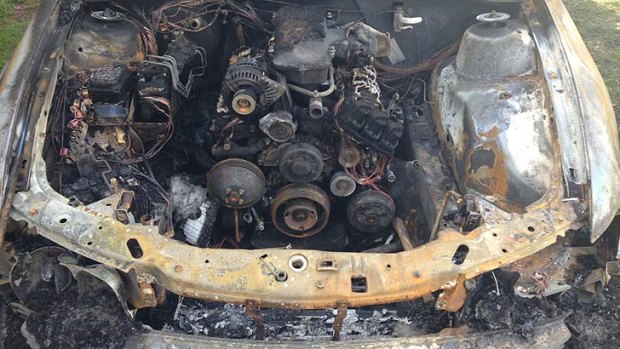 What remains of the engine of Riley's burnt out ute.