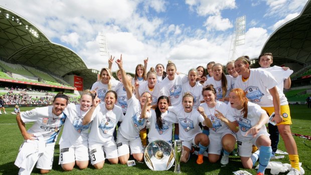 Victorious: Melbourne City celebrate winning the 2016 W-League grand final over Sydney FC at AAMI Park in January.