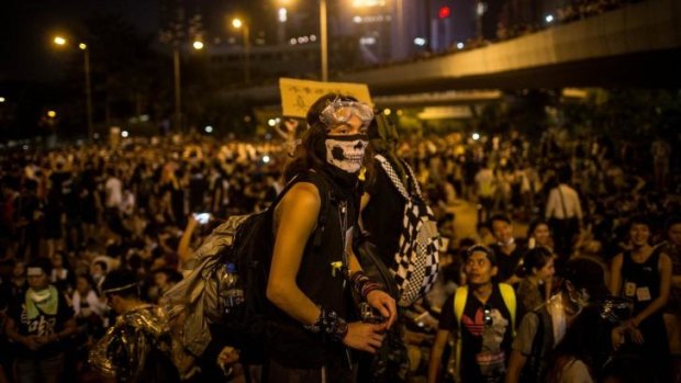 Protesters gather in the streets outside the Hong Kong Government Complex.