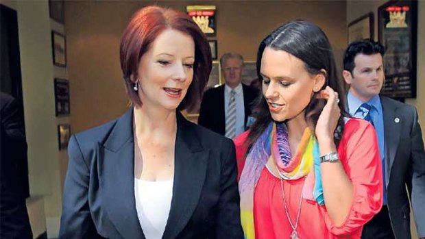 "The best days of this country are in front of it," says Prime Minister Julia Gillard, pictured with Mia Freedman. <i>Picture: Andrew Meares</i>