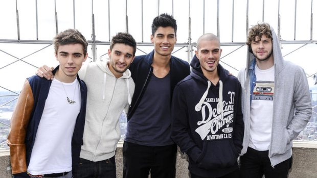 British boy band The Wanted, from left, Nathan Sykes, Tom Parker, Siva Kaneswaran, Max George and Jay McGuiness visit the Empire State Building in New York.
