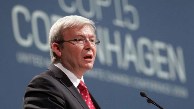 Former prime minister Kevin Rudd speaks during the United Nations Climate Change Conference 2009 in Copenhagen.
