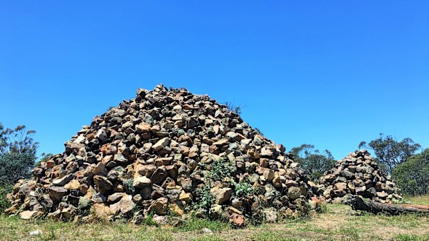 The two mystery cairns atop Gossan Hill.