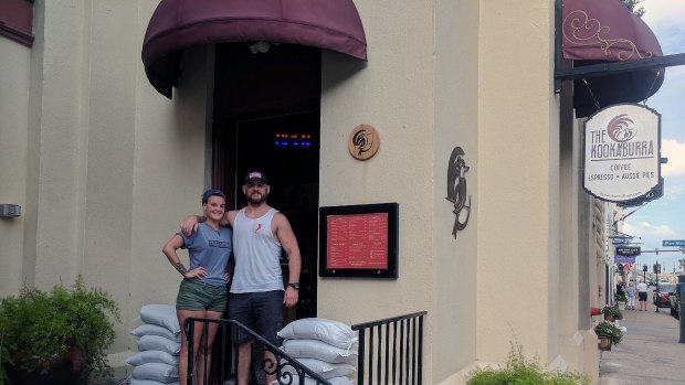 Spencer Hooker, co-owner of The Kookaburra Cafe, and staff member Kaitlin Bath, in St Augustine, Florida on Thursday