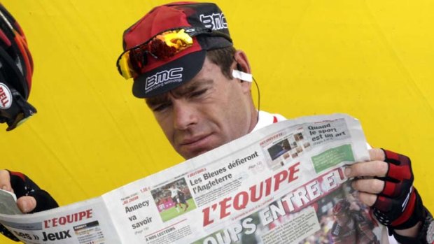 L'Equipe it coming ... it's not in the bag until you read about it in the paper. Cadel Evans confirms he beat Alberto Contador in the Tour's fourth stage.