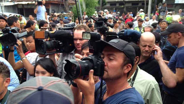 The media scrum outside Kerobokan prison waiting for a glimpse of Schapelle Corby.