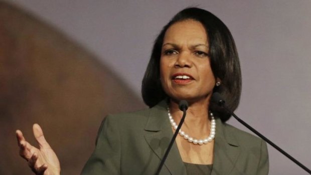 Pulled out: former US secretary of state Condoleezza Rice was targeted over her advocacy for war in Iraq.