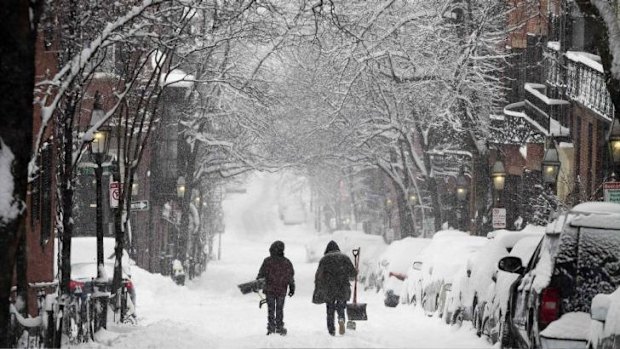 Battling the snow in Beacon Hill, New York.