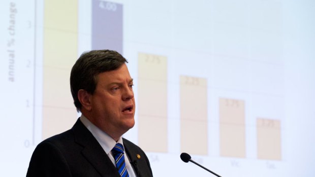 Treasurer Tim Nicholls announces details of the 2012-2013 Queensland Budget to journalists today.