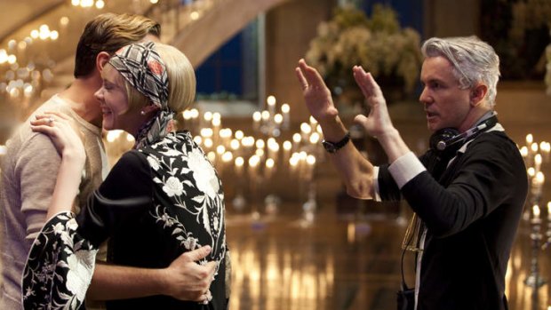 Leonardo Dicaprio and Carey Mulligan with director Baz Luhrmann on set of The Great Gatsby.
