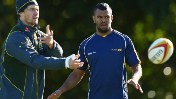 Back in the fold: Kurtley Beale trains with the Wallabies.