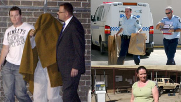 ‘‘He is co-operating’’  ... police escort Anthony Waterlow from Windsor police station yesterday. Top right, evidence  taken from the scene at Colo Heights. Bottom right, Sue Mahlenhoss.
