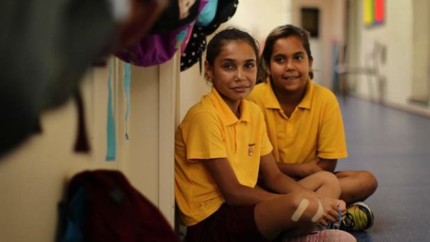 Education for all: Shandi McEwen and Kamika White, both 11, students at Glebe Public School.  Photo: Kate Geraghty