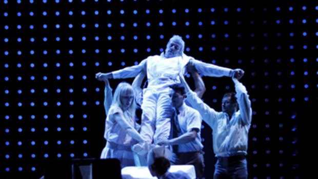 Dress rehearsal of "Bliss" by Opera Australia. Directed by Neil Armfield Peter Coleman-Wright in white as "Harry Joy".