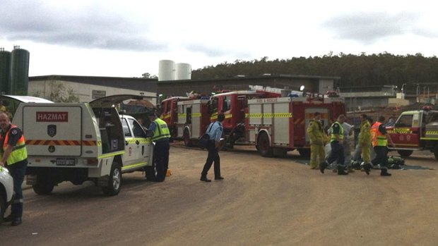 Twenty-seven people required decontamination after a chemical was spilled at a water treatment works.