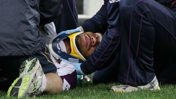 Sisa Waqa is treated after landing on his neck.