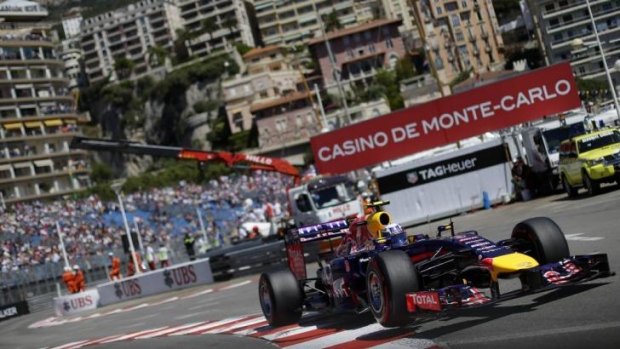 Daniel Ricciardo blitzes his way around the Monte Carlo circuit during practice for the Monaco Grand Prix.