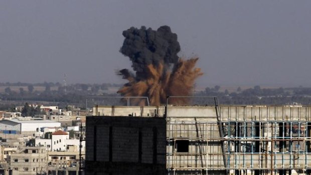 Smoke billows from an Israeli air strike in Rafah, southern Gaza Strip.