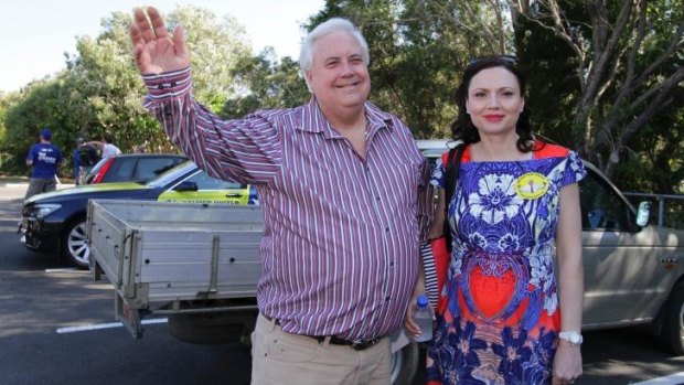 Clive Palmer and wife Anna on the hustings during the Queensland election campaign.
