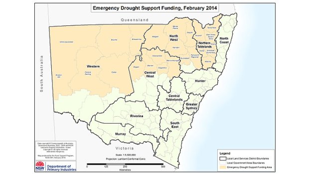 Areas to receive NSW government drought help.