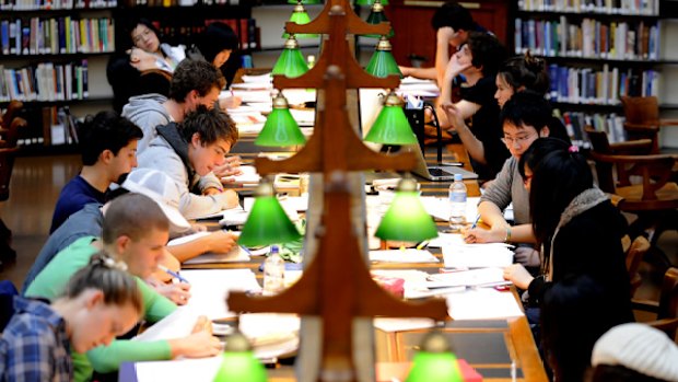 As exams approach, students cram at the State Library in Melbourne, but attendance at libraries is increasing in general.