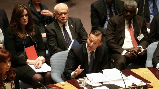 Tony Abbott addresses the United Nations Security Council in New York.