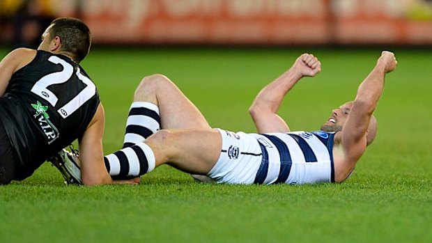 Happy Chappy: Paul Chapman after a goal at the MCG on Friday night.