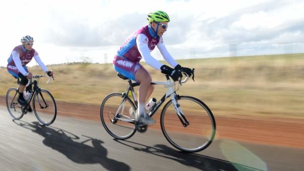 On his bike: Tony Abbott at the Pollie Peddle ride.
