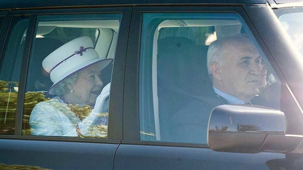 The Queen arrives at Langley Park this morning.