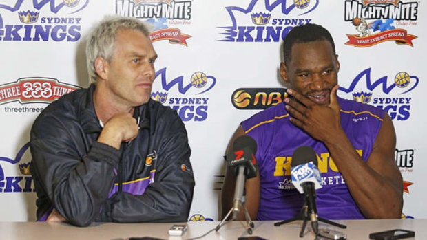 Shane Heal and Sam Young at Monday's press conference announcing the former NBA forward's signing with the Sydney Kings.