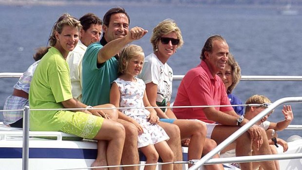 Luxury: King Juan Carlos with royal guests during a family holiday in the Balearic Islands, August 1990.