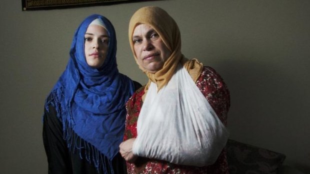 Abrar Ahmed with her mother, who was racially abused and pushed to the ground by a man in Lalor.
