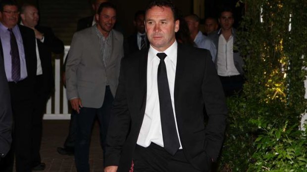 Last supper: Ricky Stuart arrives at Parramatta’s end-of-year-function at Rosehill racecourse last night.