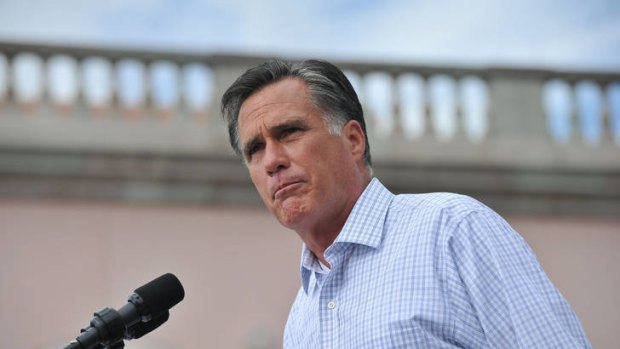Not weathering the storm &#8230; Mitt Romney addresses a campaign rally in Sarasota, Florida. Frustrated Republicans say their candidate has not been spending enough time on the hustings.