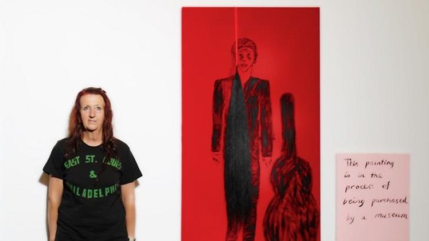 Jenny Watson, among her works at the Ian Potter Museum of Art, says painting should be as natural as breathing.