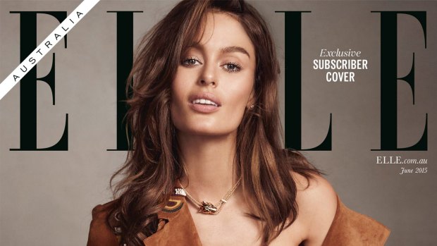 Nicole Trunfio and her four-month-old son Zion on the subscribers' cover of <i>Elle Australia</i>'s June issue.