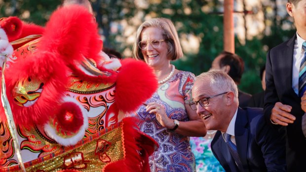 Prime Minister Malcom Turnbull participates in the 'Dotting of the Eye Ceremony' at the opening of Chinese New Year festivities at Tumbalong Park in Darling Harbour.