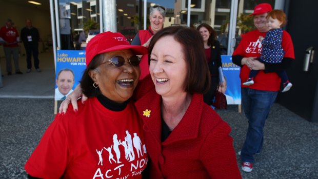 Yvette D'Ath [right] with her mother-in-law and poll booth worker Anna D'Ath during the 2013 federal election campaign.