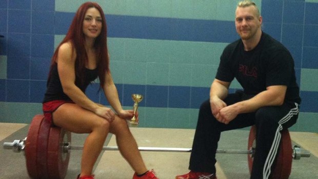 A break in the gym for Mark de Mori and Milijana, who is a Croatian weightlifting champion.