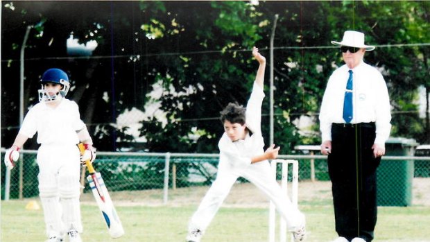 Young gun ... Pat Cummins bowls for Penrith Reps under 10s.