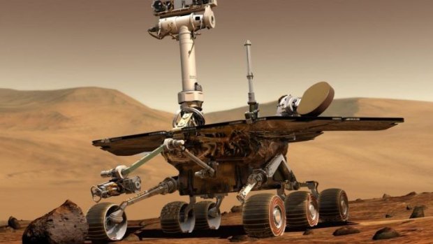 An artist's impression of the NASA rover Opportunity on Mars.