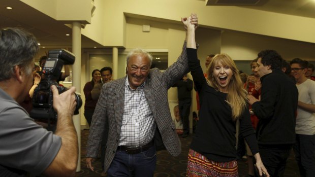 Dr Mike Freelander with wife Sharon, enters the Campbelltown Golf Club after winning the seat of Macarthur for Labor.