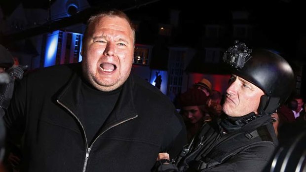 Always controversial &#8230; a mock arrest of Kim Dotcom during the launch of his new internet site, Mega, his successor to Megaupload.
