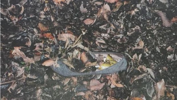 A police crime scene photo showing a shoe, near where a woman was allegedly sexually assaulted at St John's College.