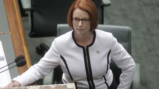 Prime Minister Julia Gillard at question time after calling a ballot for the Labor leadership.