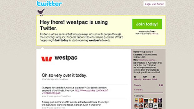 A screen shot of Westpac's Twitter account this afternoon.