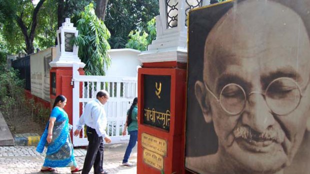 Gone but not forgotten: Visitors enter the Birla House Gandhi museum.