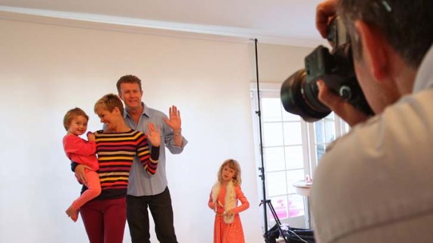 Hands on &#8230; Peter Overton and Jessica Rowe, with daughters Giselle, left, and Allegra, are snapped to promote the appeal.