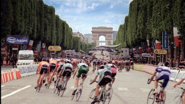 Pedal power: Cyclists approach the Arc de Triomphe in <i>Hell on Wheels</i>.